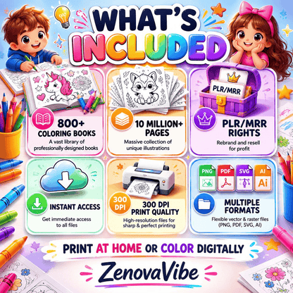 10,000,000+ Coloring Pages Bundle Plr Mrr | Coloring Books Kids & Adults with Resell Rights