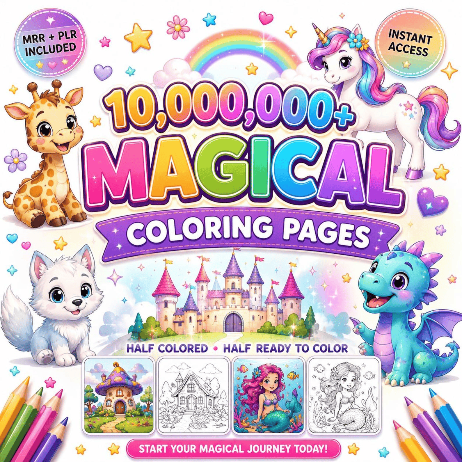 10,000,000+ Coloring Pages Bundle Plr Mrr | Coloring Books Kids & Adults with Resell Rights