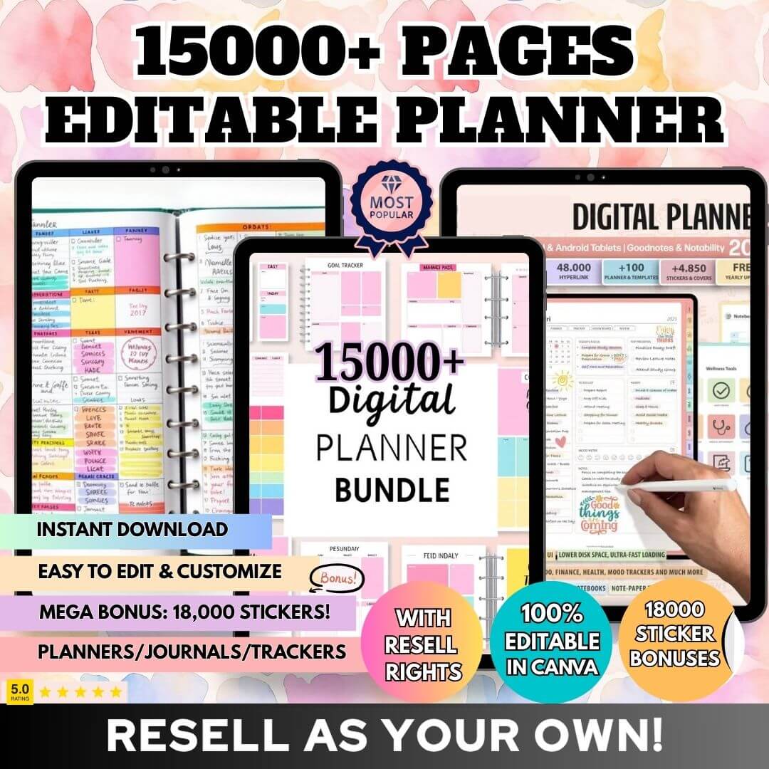 15,000+ Planner Templates, Journals & Digital Products | with PLR Resell Rights Included