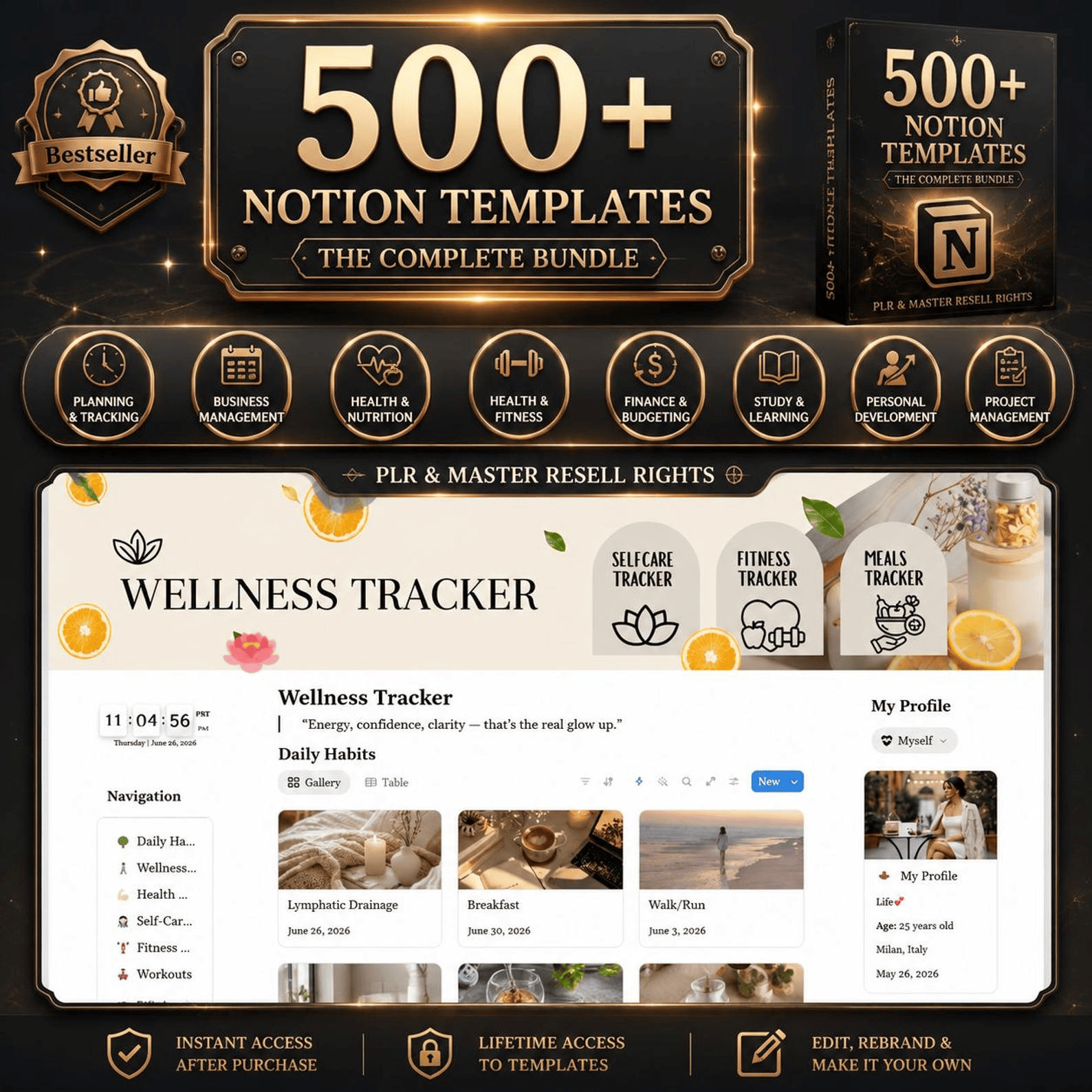 500+ Notion Templates Bundle PLR & Master Resell Rights MRR - Editable Planners | Instant Download