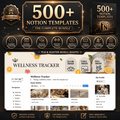 500+ Notion Templates Bundle PLR & Master Resell Rights MRR - Editable Planners | Instant Download