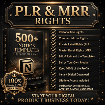 500+ Notion Templates Bundle PLR & Master Resell Rights MRR - Editable Planners | Instant Download
