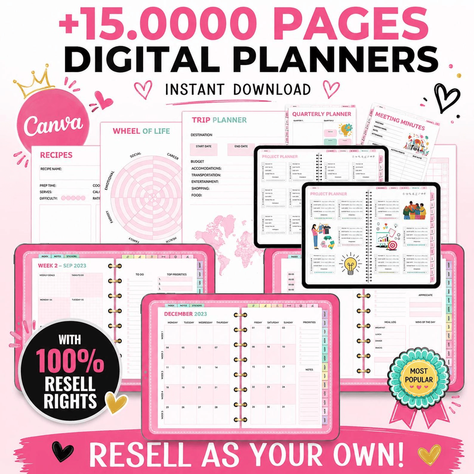 15,000+ Planner Templates, Journals & Digital Products | with PLR Resell Rights Included